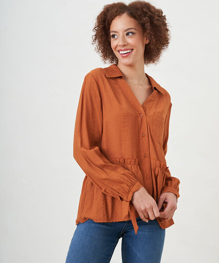 Collared Button Front Ruffle Blouse Image 2