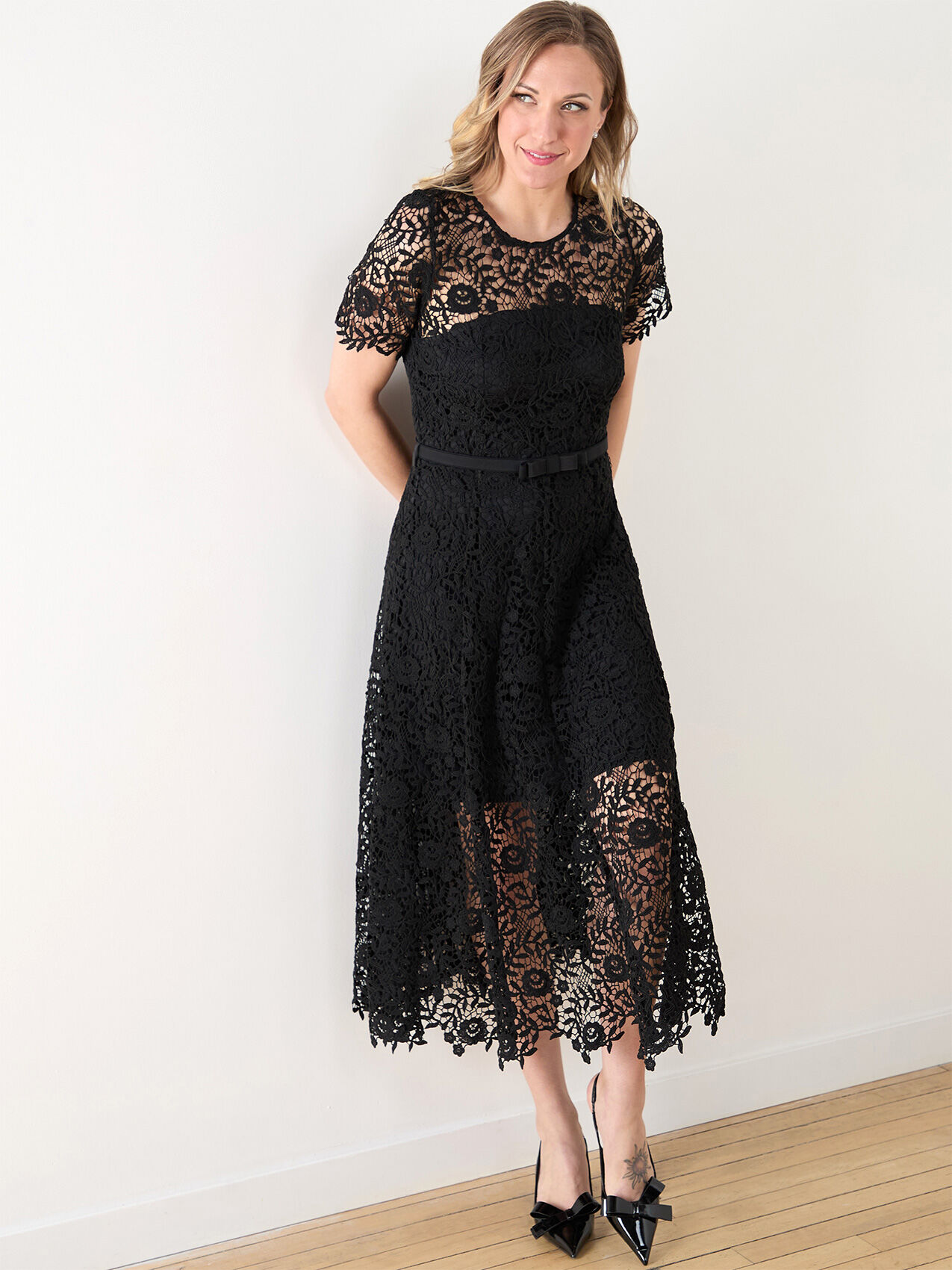 Short Sleeve Lace Midi Dress Cleo 4000010035