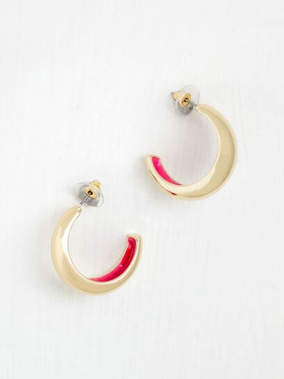 Gold Chunky Hoop Earrings with Pink Flash
