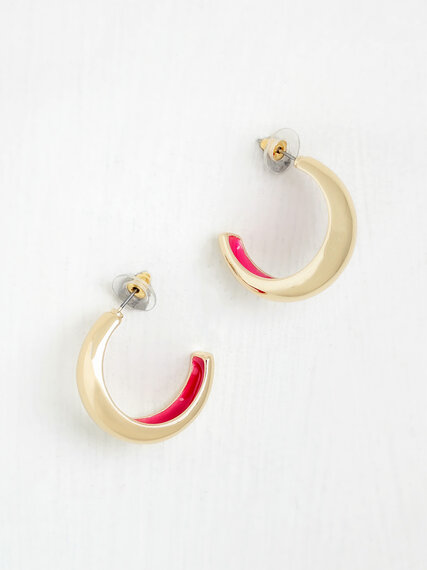 Gold Chunky Hoop Earrings with Pink Flash Image 2