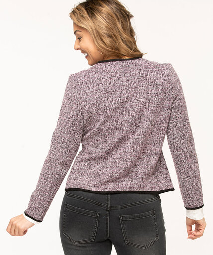 Collarless Pink Jacquard Knit Jacket Image 3