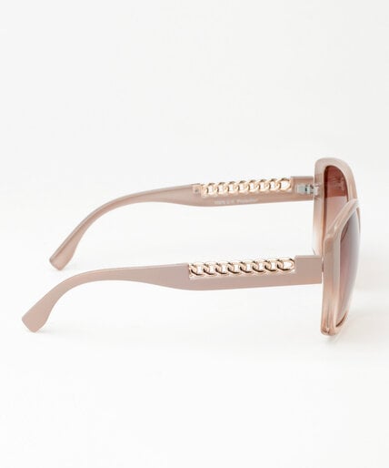 Large Square Frame Sunglasses with Gold Metal Chain Detail Image 2