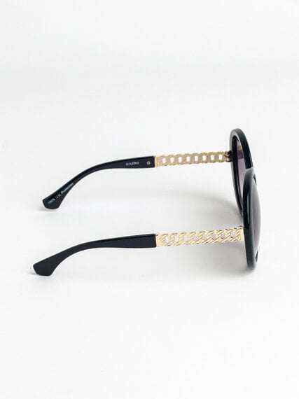 Black Round Frame Sunglasses with Chain Arm Detail Image 2