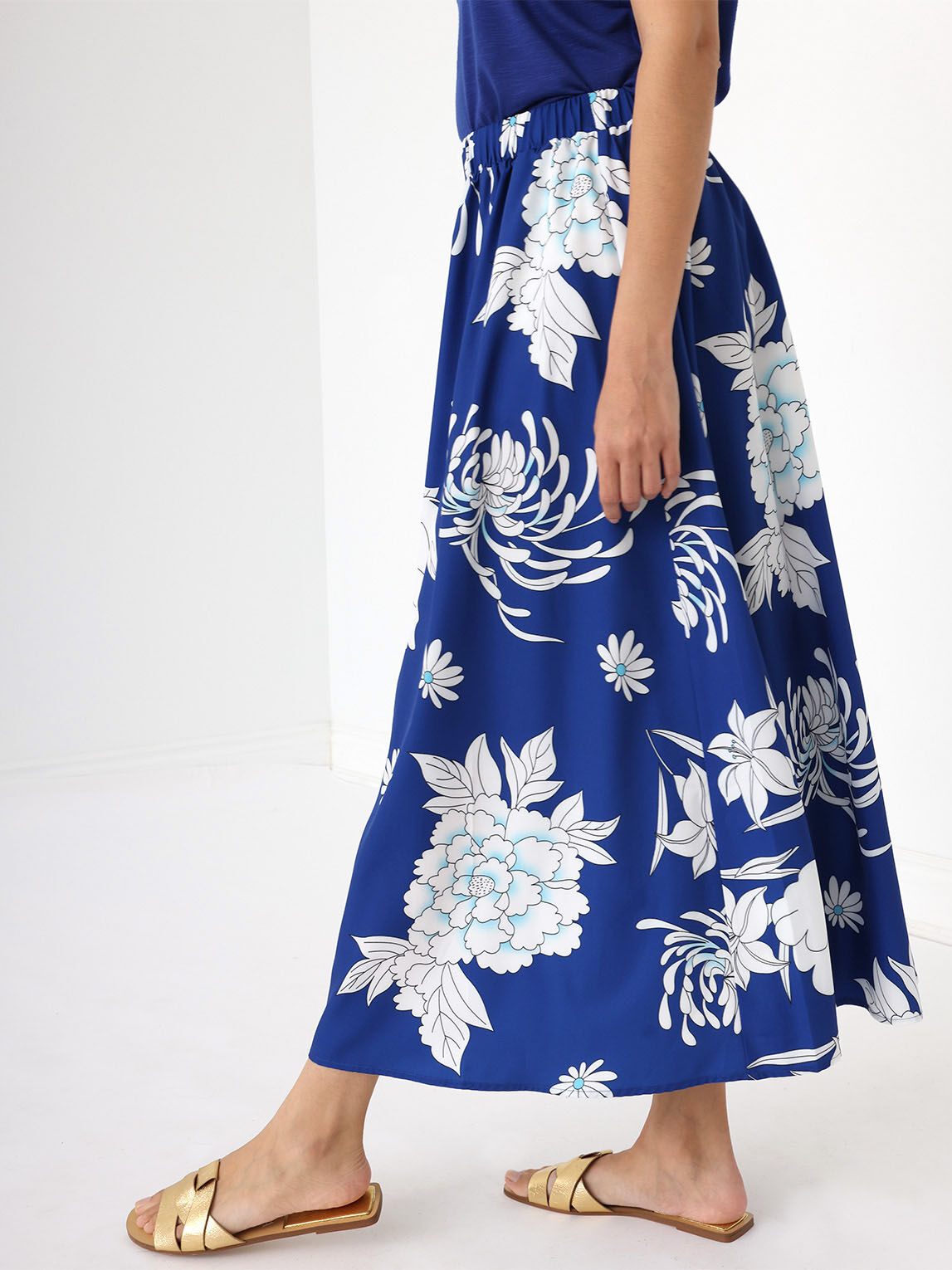 Satin Cobalt Floral Maxi Skirt Cleo 4000009345