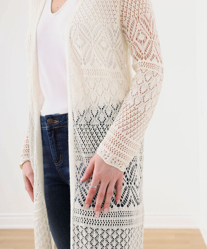 Petite Crochet Long Cardigan Sweater Image 4