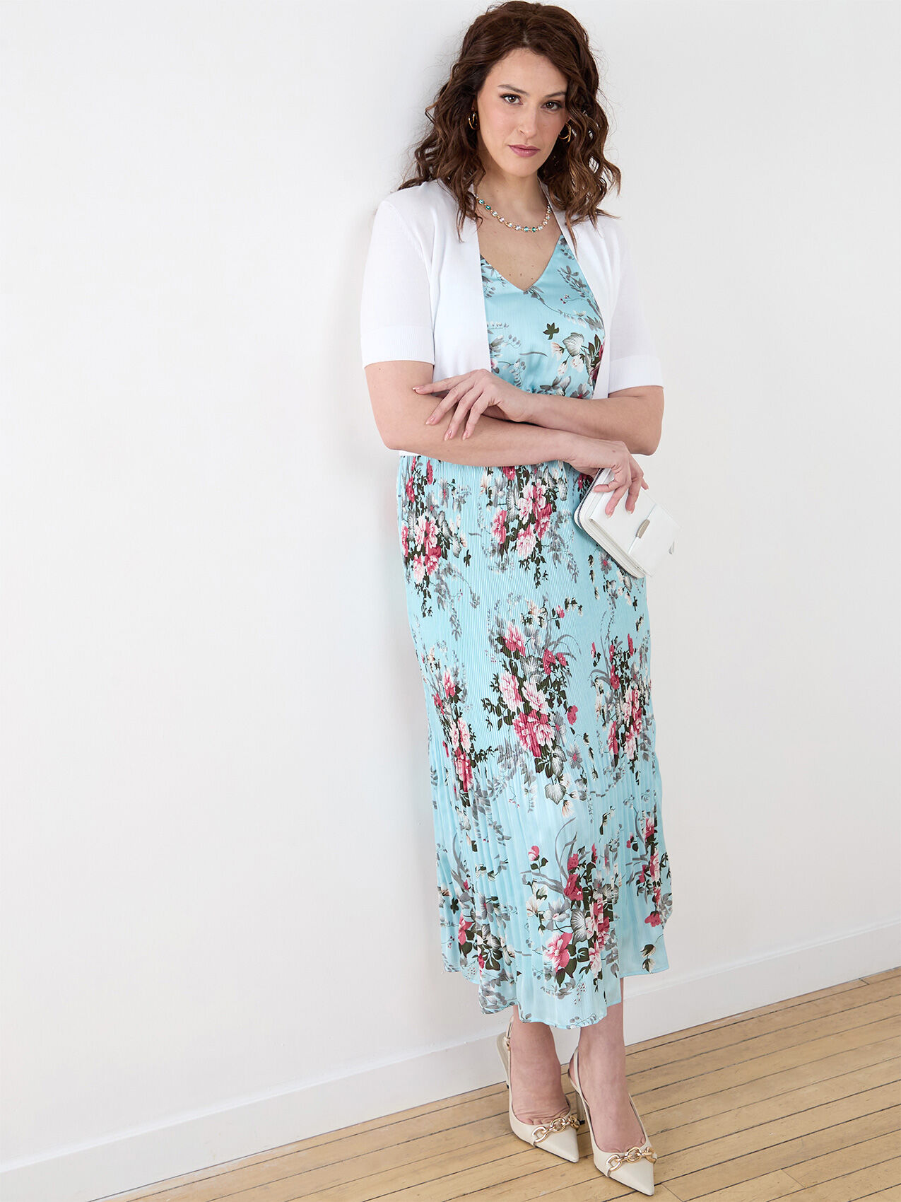Satin V Neck Floral Midi Dress Cleo 4000009996