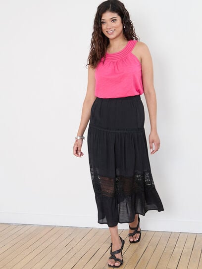 Petite Gauze Peasant Skirt with Lace Detail