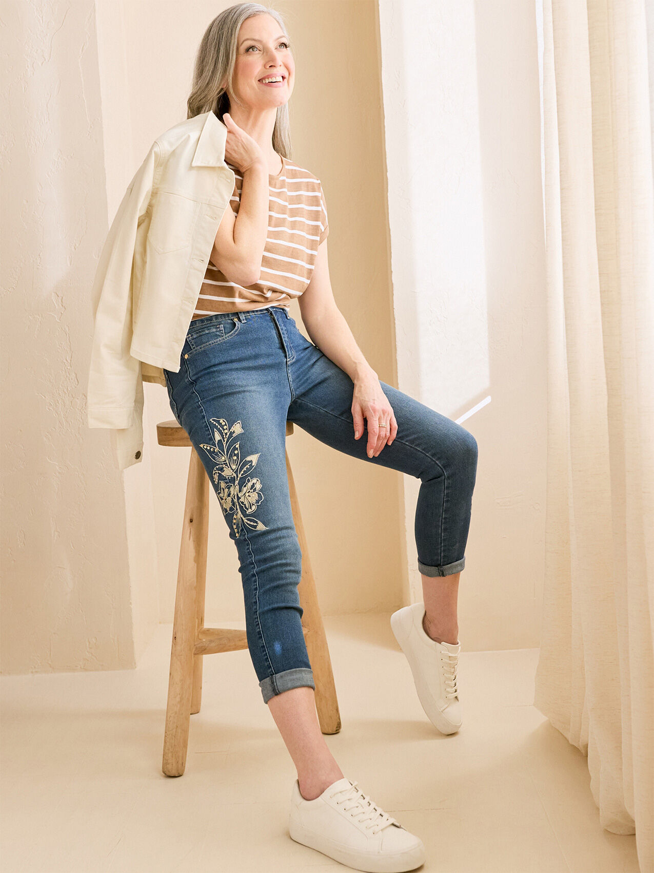 Embroidered Slim Ankle Jeans by GG