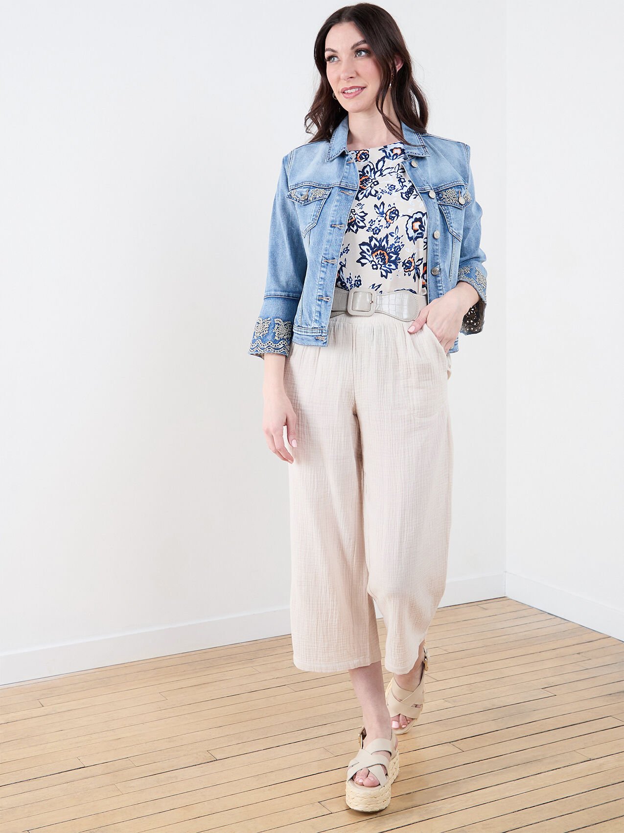Crinkle cotton capris online