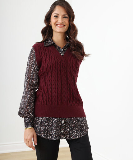 Petite Long Sleeve Blouse with Sweater Fooler Vest Image 2