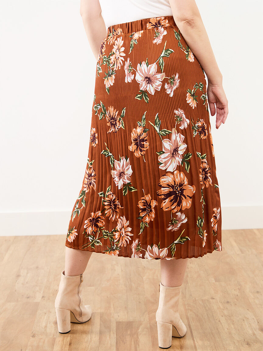 Satin pleated midi skirt Cleo Tobacco Floral L