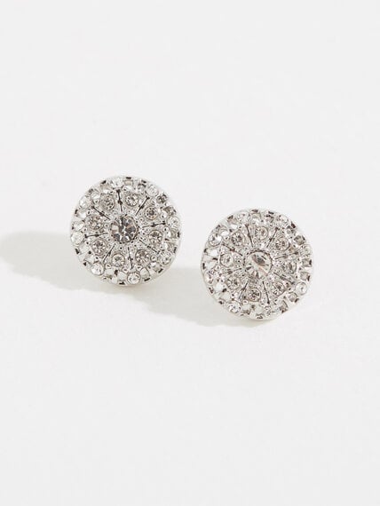 Silver Pave Round Stud Earrings Image 4