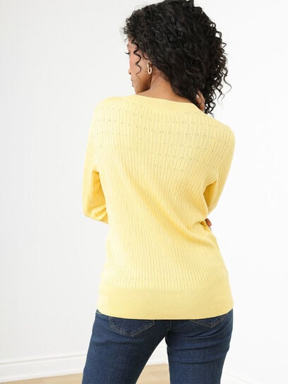 Petite Long Sleeve Pointelle Pullover Sweater