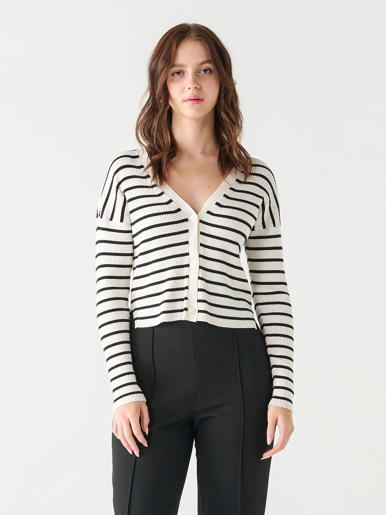 Ribbed Stripe Cardigan by Black Tape