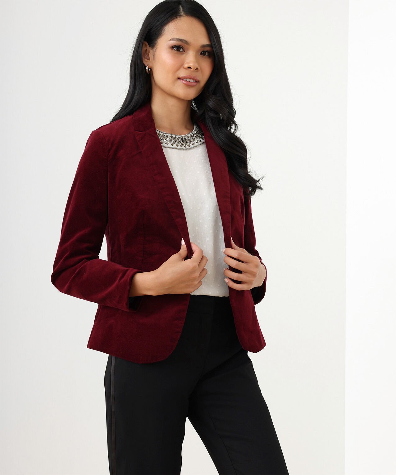 Cranberry velvet blazer new arrivals