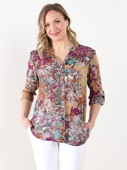 Long Sleeve Chiffon Blouse with Gold Foil Detail Image 6