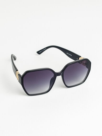 Black Hexagon Frame Sunglasses with Rhinestone Detail Image 4