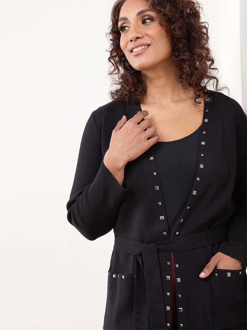 Petite long studded cardigan Cleo Black XS