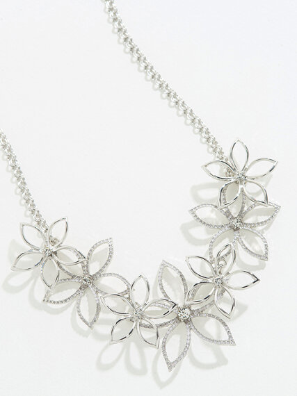 Short Silver Floral Statement Necklace Image 4