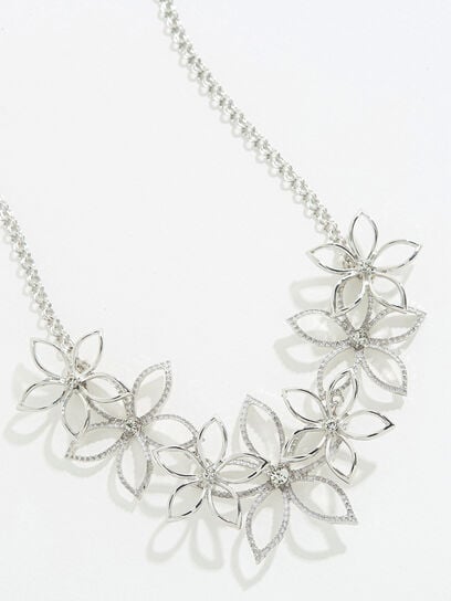 Short Silver Floral Statement Necklace