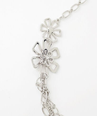 Long Silver Flower Necklace