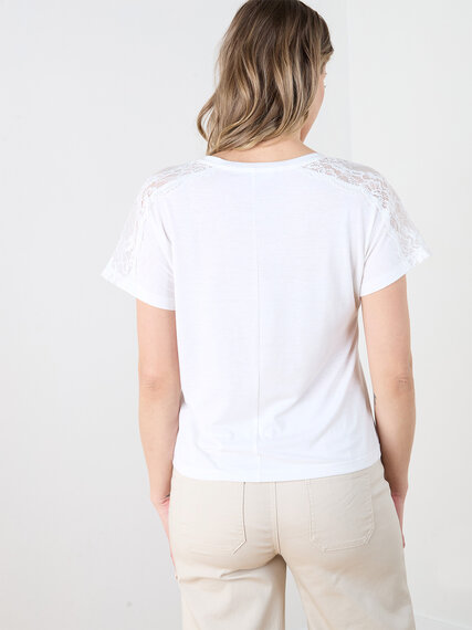 Short Lace Sleeve V-Neck T-Shirt Image 6