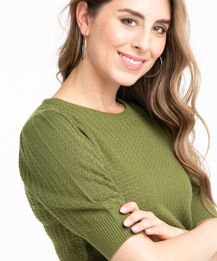 Pointelle Knit Puff Sleeve Sweater Image 2