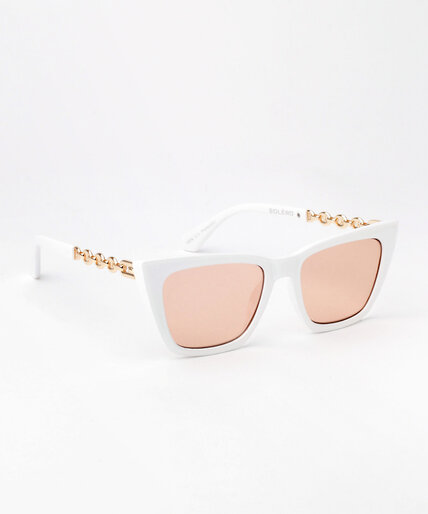 White Cat Eye Sunglasses with Gold Metal Detail Image 4