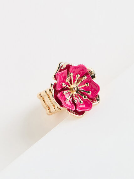 Pink/Flash Gold Flower Statement Stretch Ring Image 1