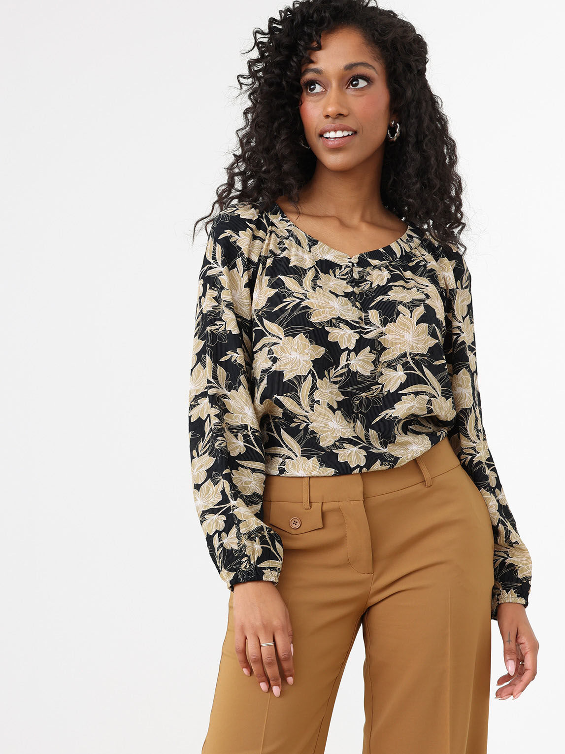 Petite Relaxed Fit Peasant Crinkle Blouse