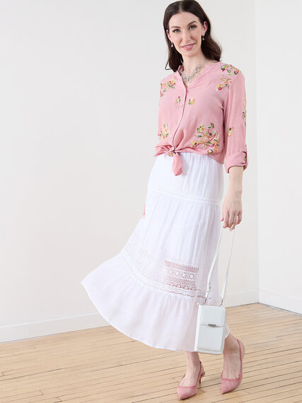 Long Sleeve Pink Embroidered Blouse Image 2