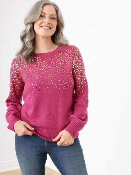 Knit Sequin Pullover Sweater Image 6
