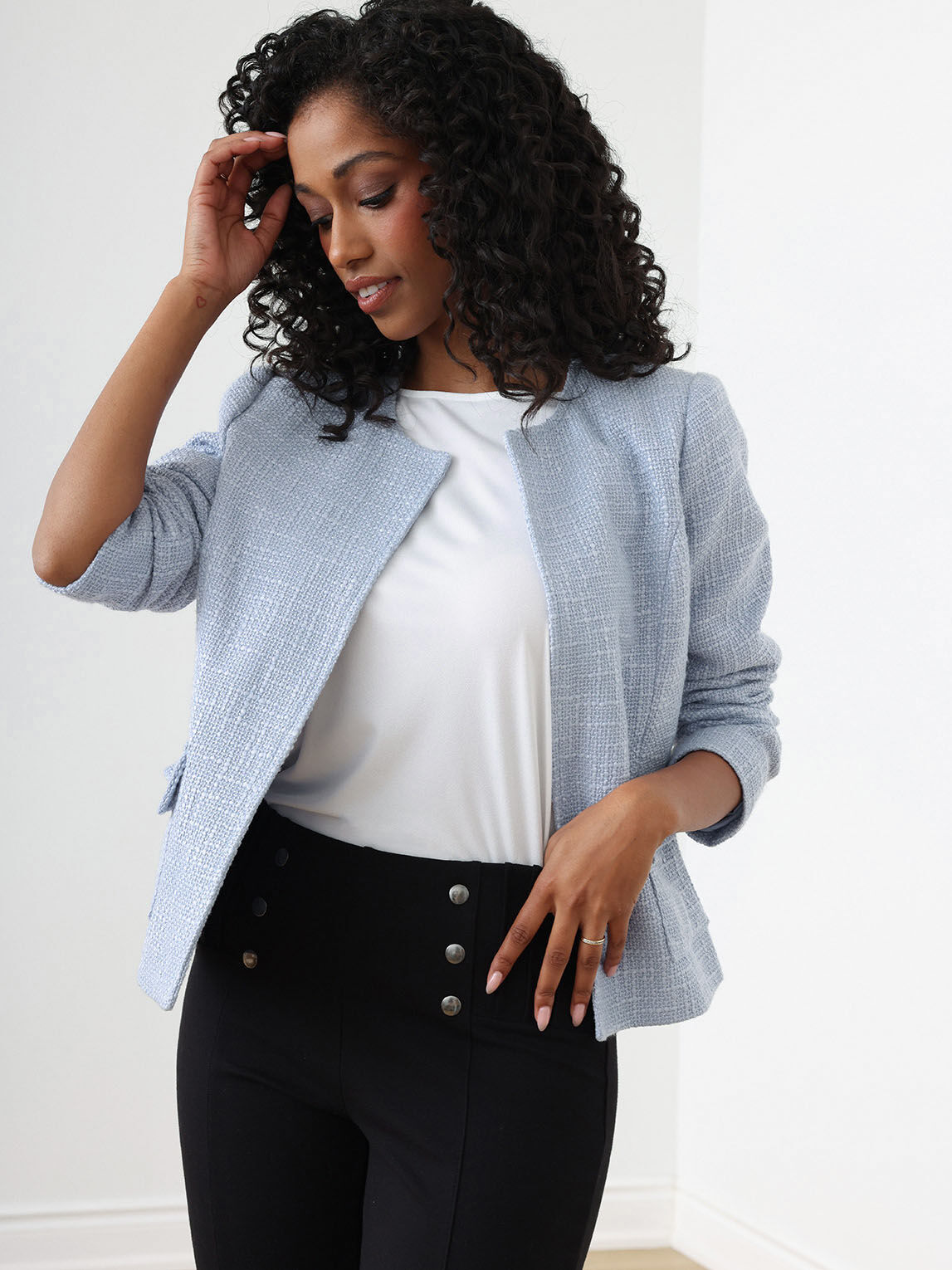 Petite Tweed Blazer Light Cornflower