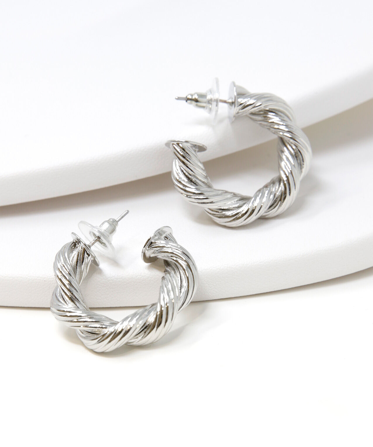 Small silver shop twisted hoop earrings