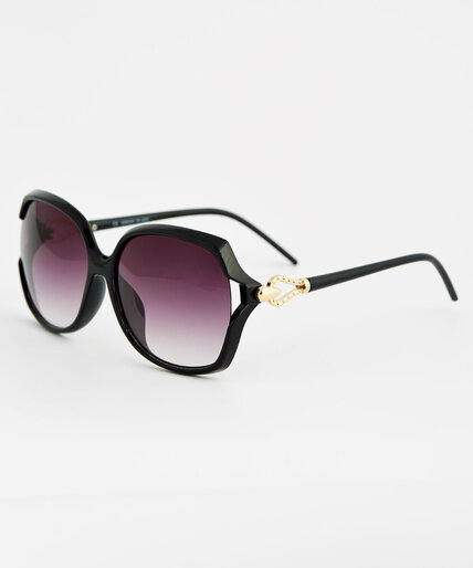 Black Sunglasses with Gold Arm Detail Image 1