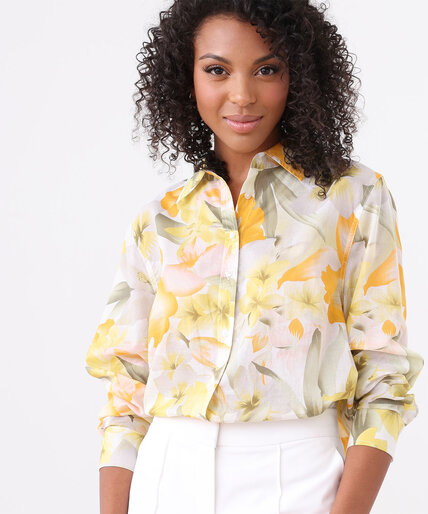 Low Impact Button-Front Printed Blouse Image 4
