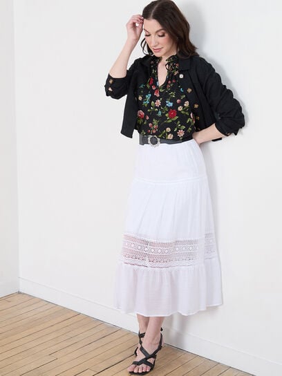 Gauze Peasant Skirt with Lace Detail