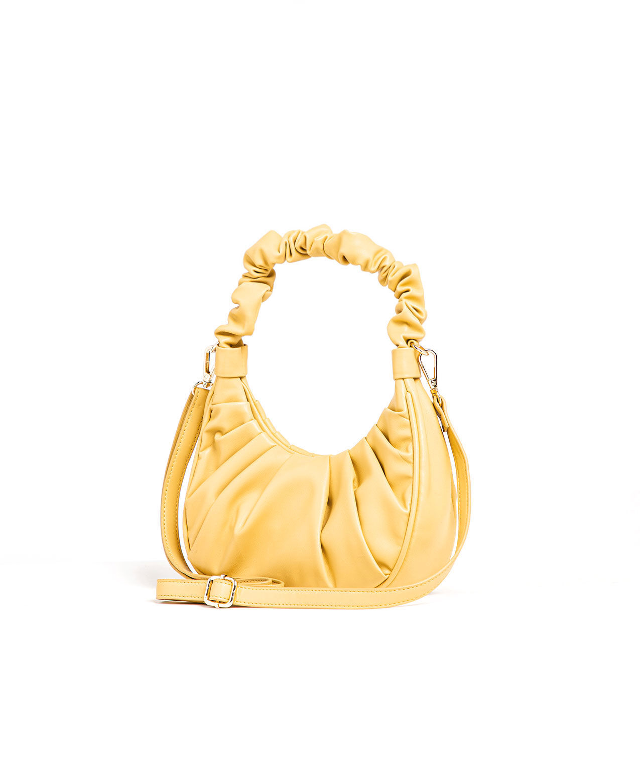 Yellow Ruched Vegan Leather Bag
