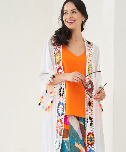 Multi-Colour Long Crochet Trim Kimono Image 2