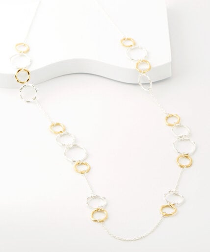 Long Silver and Gold Multi-Ring Necklace Image 1