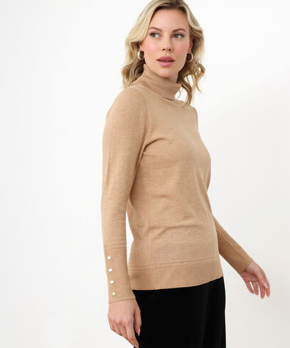 Petite Turtleneck Sweater with Button Detail