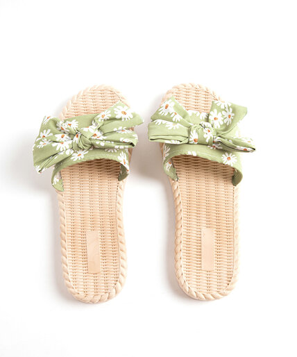 Printed Bow Slide Slippers Image 1