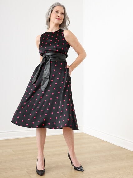 Satin Fit 'N Flare Dress with Wrap Belt Image 6