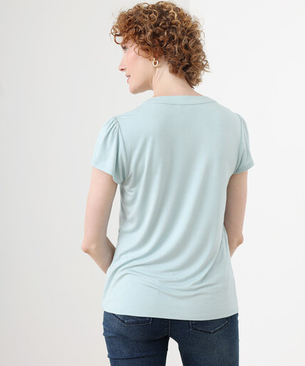 Y-Neck Short Sleeve Top in Pique Knit Image 5
