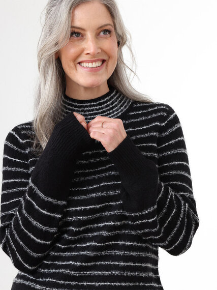 Fuzzy Stripe Mock Neck Pullover Sweater Image 6