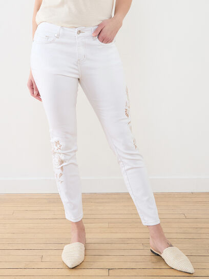 White Embroidered Ankle Jean by GG Jeans