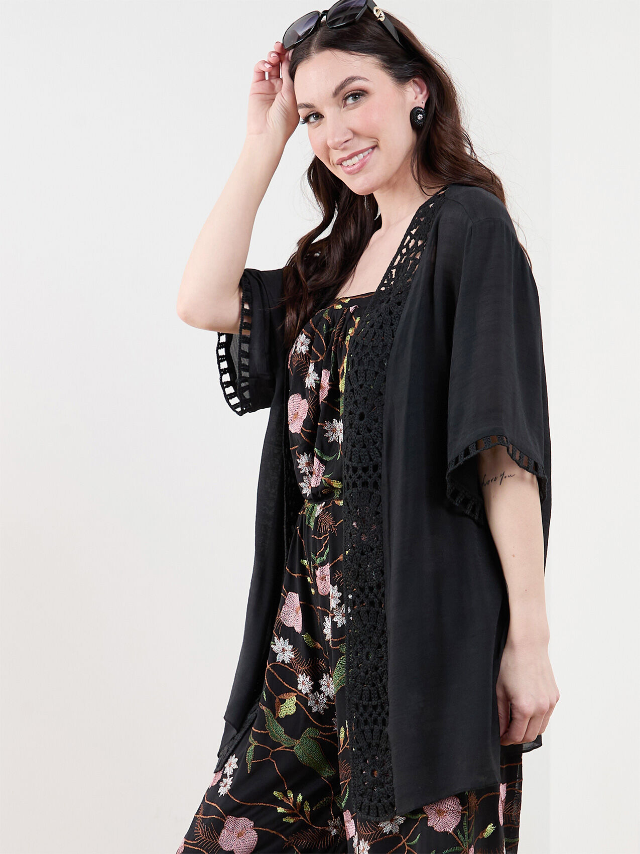 Crochet Trim Gauze Kimono Cleo 4000009677