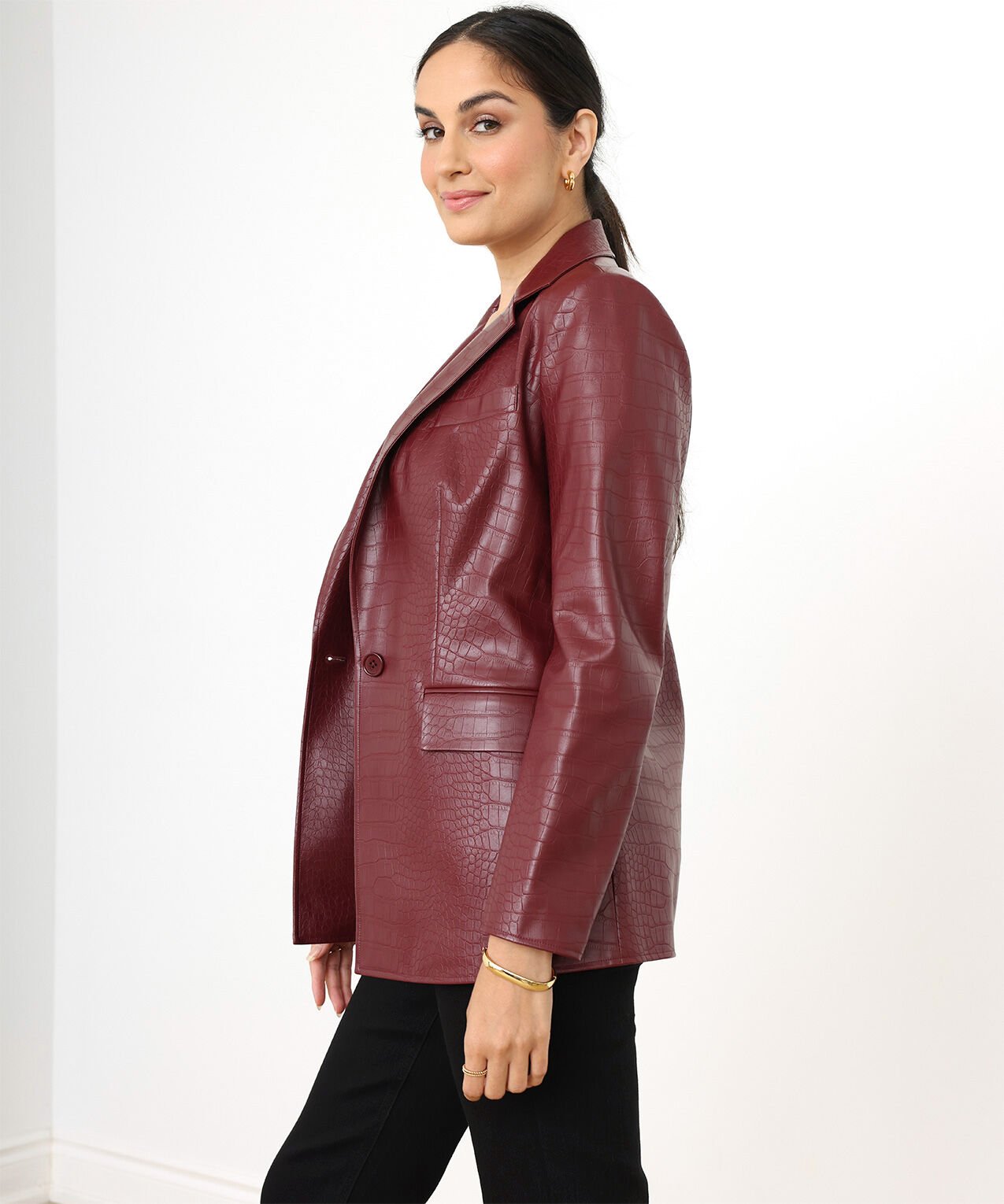 Vegan Leather 1-Button Blazer