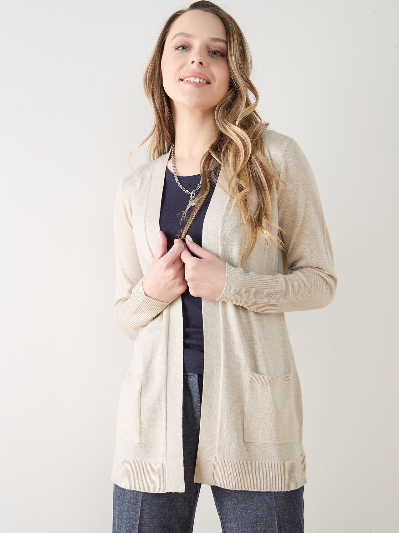 Petite Open Front Knit Cardigan Sweater