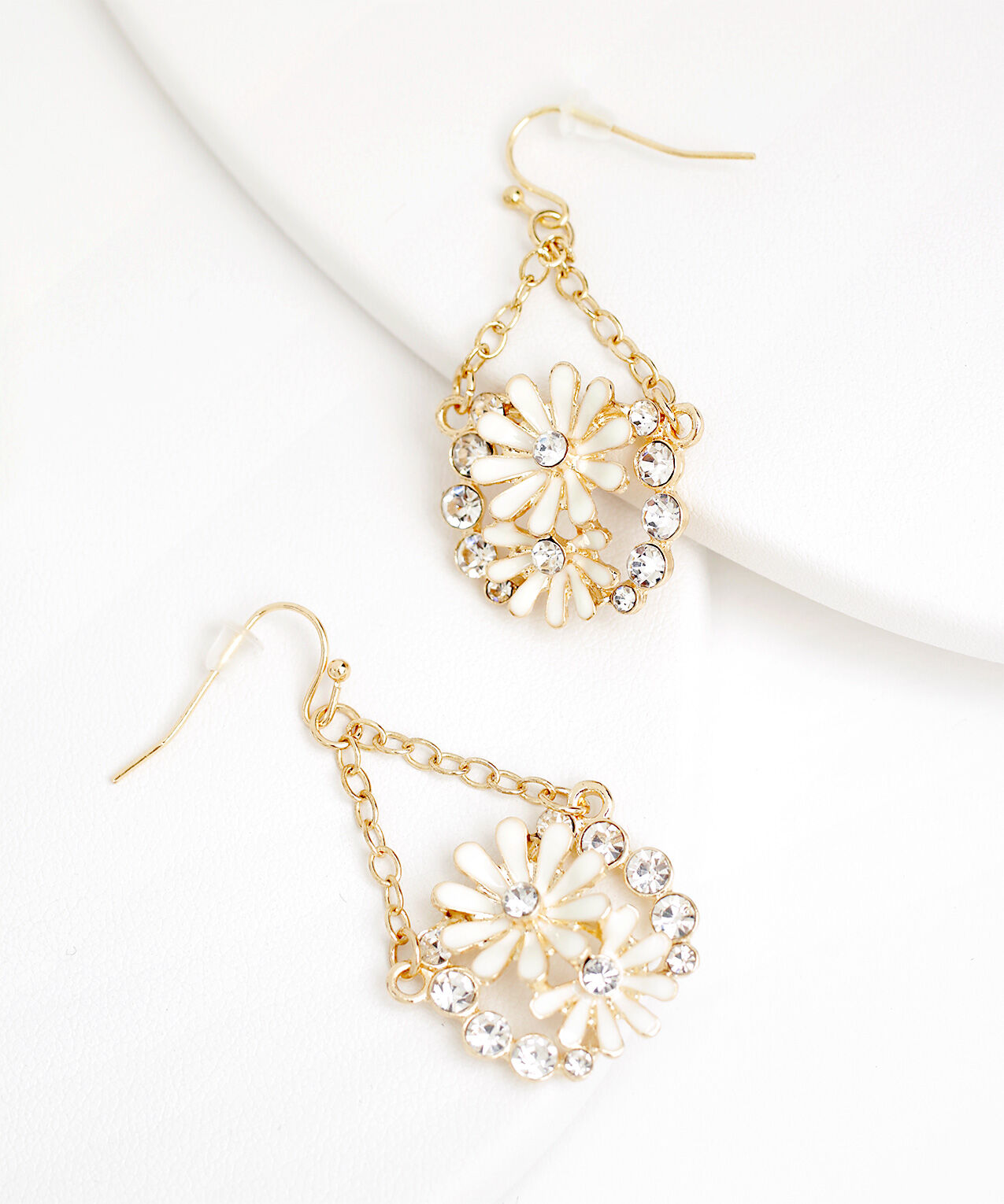 Gold & Ivory Flower Dangle Earrings